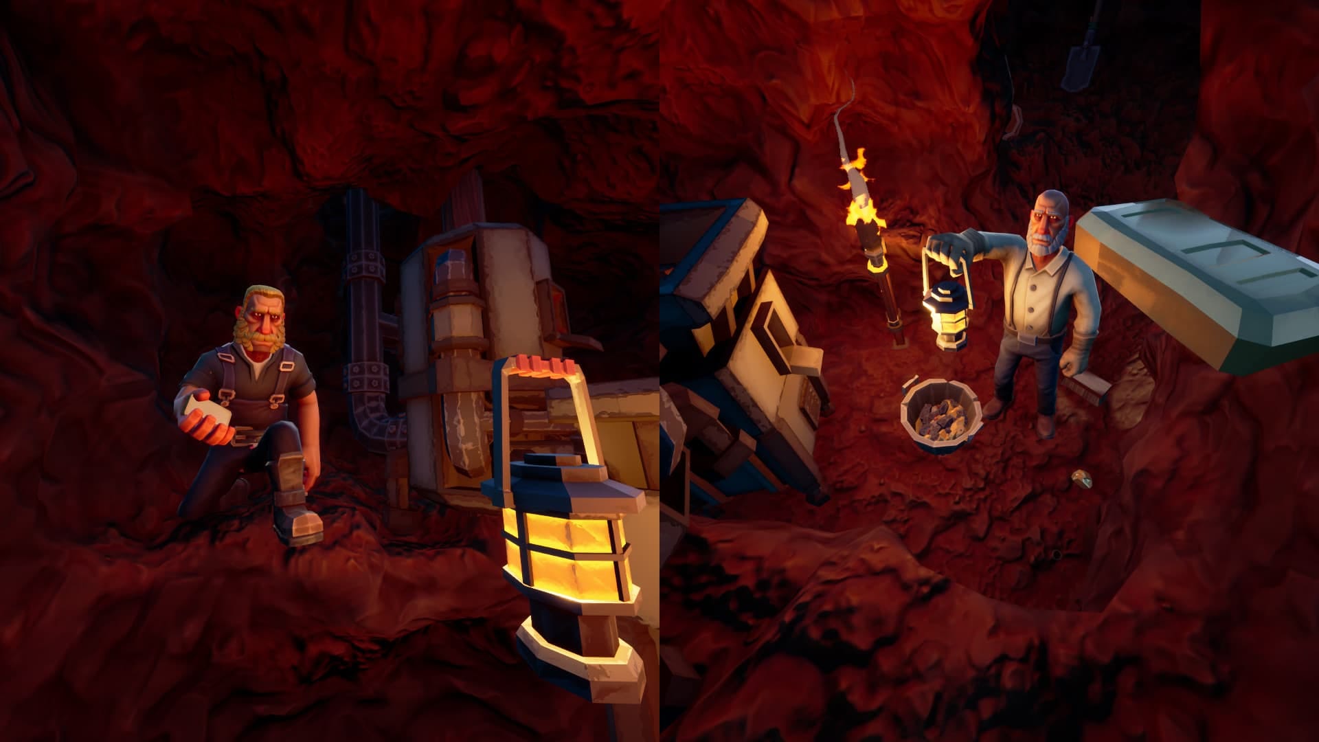 Hydroneer Farming Update, screenshot from steam of the player digging some gold up in the caverns 